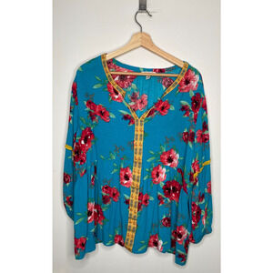Pioneer Woman Blue Floral Peasant Top Size XXL